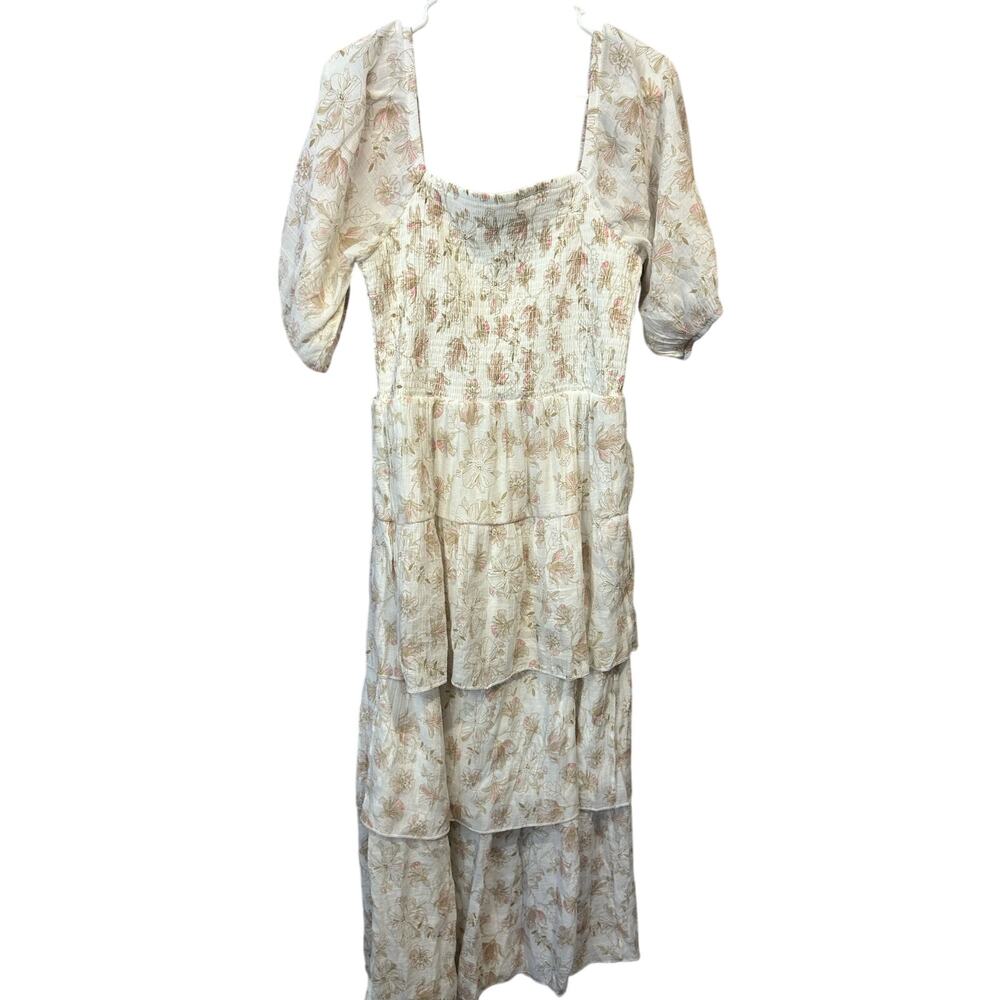 Kings Road white puffer sleeve tiered dress women's size large
